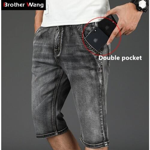 2020 Summer New Mens Anti-theft Zipper Jeans Shorts Fashion Casual Straight Gray Elastic Force Denim Short Male Brand