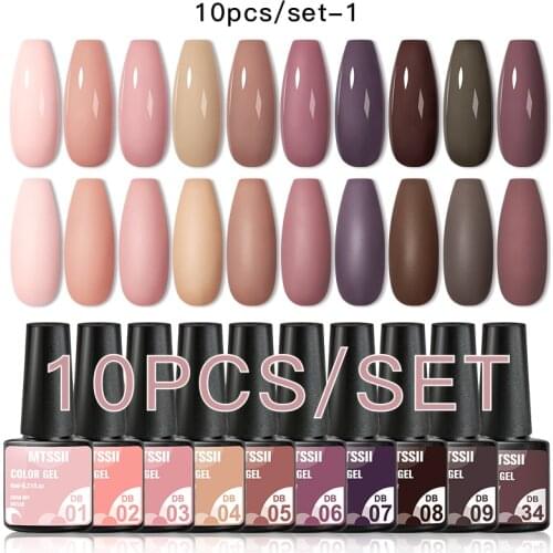 Mtssii 10Pcs/set Color Gel Nail Polish Set 100 Colors Semi Permanent UV Led Gel Varnish Soak Off Nail Lacquers Base Top Coat