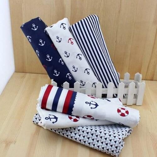 1 Meter Cotton Twill Fabrics Anchor Black Striped Printed Patchwork Cloth DIY Handmade Sewing Quilting Pillow Tissu By the Meter