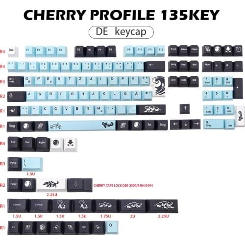 Dye Subbed Mizu Keycap DE ISO Layout PBT Germany Keycaps For MX Switch Mechanical Gaming Keyboard Cherry Profile Key cap135 Keys
