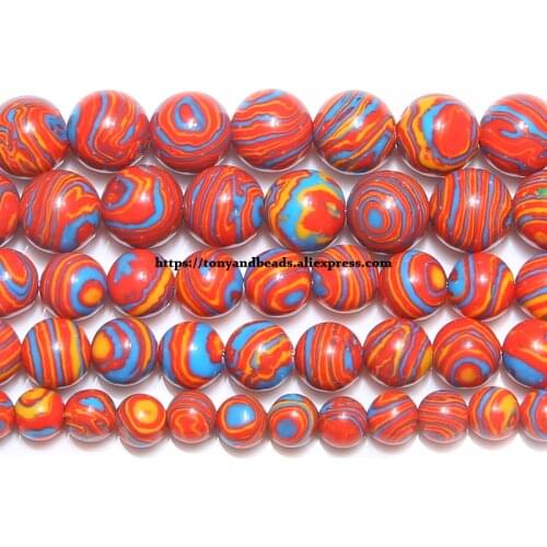 Synthetic Stone Red Lace Malachite Round Loose Beads 15" Strand 6 8 10 12 MM Pick Size For Jewelry Making