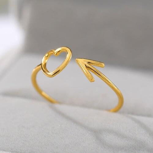 Minimalist Heart Rings One Direction Arrow Rings gold &Rose Gold Color Heart Shaped Wedding Ring for Woman Charm Jewelry