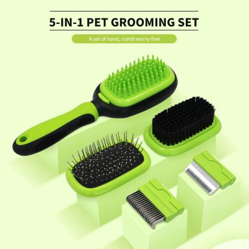 5Pcs Multi-function Shedding Comb Grooming Dog Cat Brush Set Self Cleaning Bath