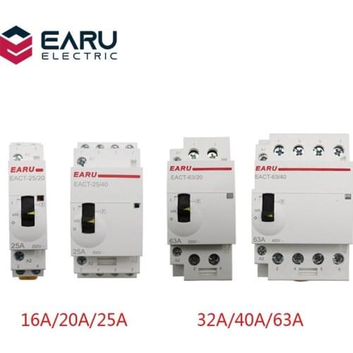 2P 4P 16A 25A 32A 40A 63A 220V 50/60Hz Din Rail Household AC Modular Contactor With Manual Control Handle Switch NO NC 2NO 2NC