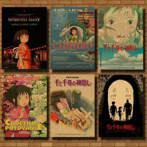 Cartoon Anime Spirited Away Kraft Paper Poster Retro Bar Cafe Home Decorative Painting Wall Sticker