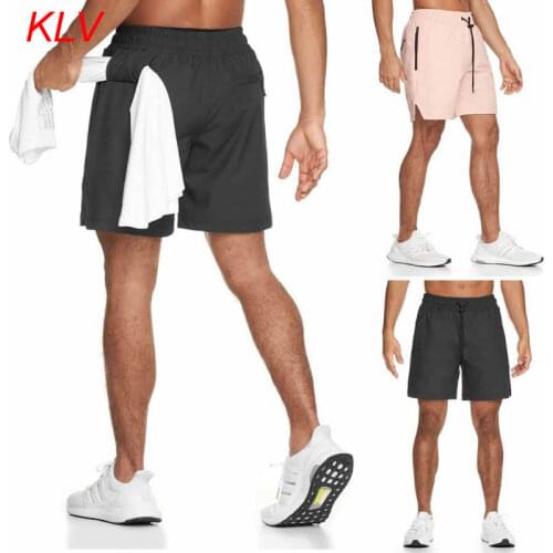Men Athletic Running 2 In 1 Shorts Fitness Gym Workout Quick Dry Pants Training Sweatpants with Towel Loop Pockets