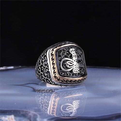 Ottoman Monogram Motif 925 Sterling 925 K Silver Men 'S Ring