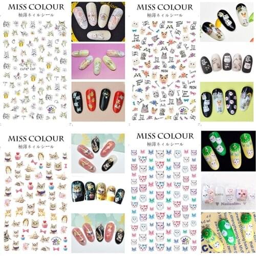 5 Sheets Mixed Styles Cute cartoon bear cat Stickers Nail Art Water Transfer Tips Decals Beauty Temporary Tattoos Tools