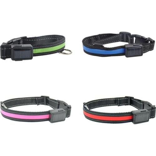 Dog Collar USB Charging LED Luminous Anti-Lost/Avoid Car Accident Solar Rechargeable Collar Neck Strap For Pet Cat Puppies Safe
