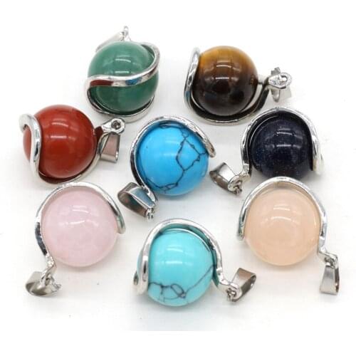 1pc Natural Stone Pendants Round Turquoise Green Aventurine Crystal for Jewelry Making DIY Women Necklace Earrings Gifts