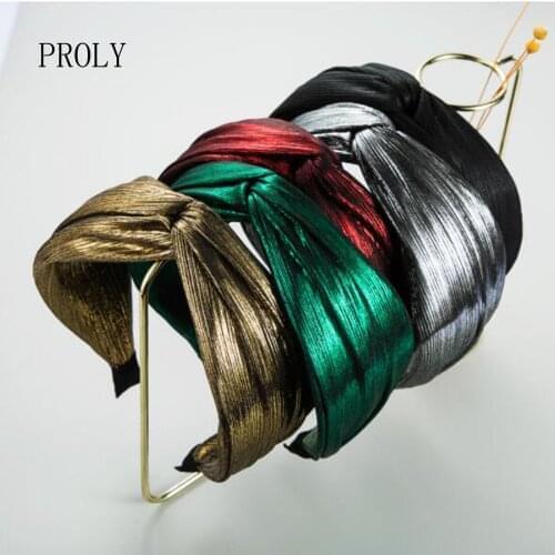 PROLY New Fashion Women Headband Solid Color Shining Cross Knot Hairband Classic Turban Adult Casual Hair Accessories