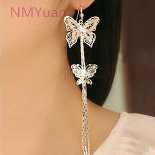 Two Butterflies earrings long tassel earrings new long section of Korean women wholesale