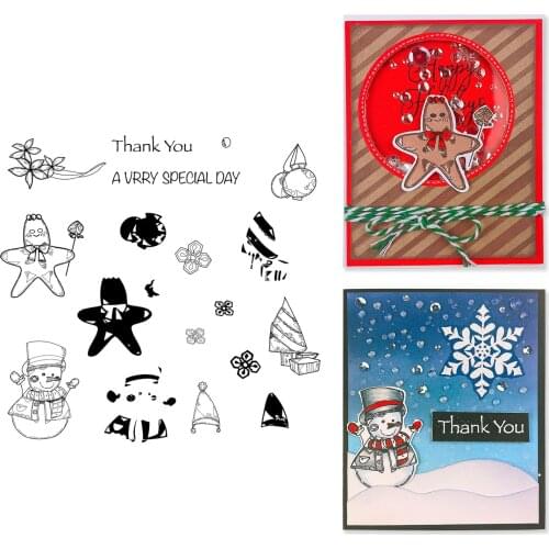 Starfish Snowman Dies and Stamps for DIY Scrapbooking Album Transparent Silicone Greeting Card Decorative Die Craft Supplies