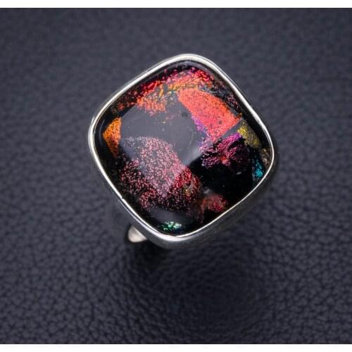 StarGems Natural Rainbow Dichroic Glass Handmade 925 Sterling Silver Ring 5.5 D7961