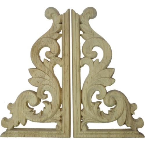 Vintage Wood Carved Decal Onlay Applique Unpainted Decorate Cabinets Table Furniture Decorative Wooden Corner Figurine
