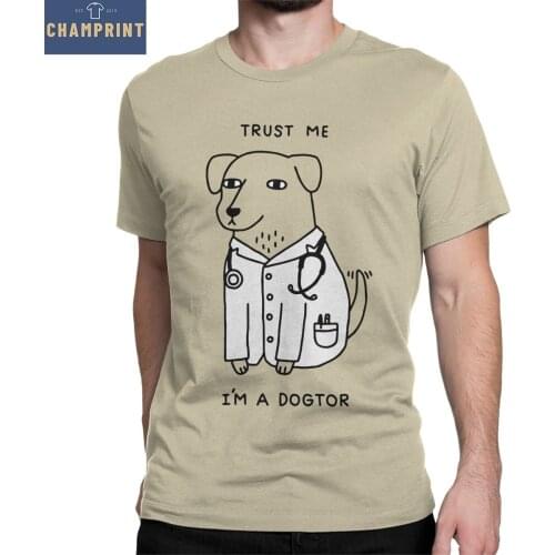 Mens T-Shirt Trust Me I'm A Dogtor Funny 100% Cotton Tee Shirt Short Sleeve Dog Animal T Shirt Round Collar Tops 4XL 5XL