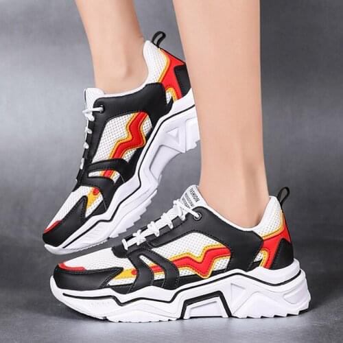 Woman Flat Casual Shoes Breathable Thick Female Sneakers 2021 New Girls Outdoor Fashion Ladies Lace-Up Heighten Mesh Shoes Women