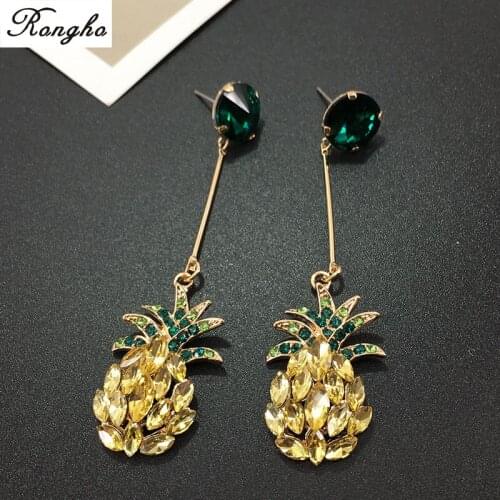 Baroque Brand Crystal Pineapple stud earrings for women fashion Punk jewelry Flower statement earrings pendant Bijoux 2017