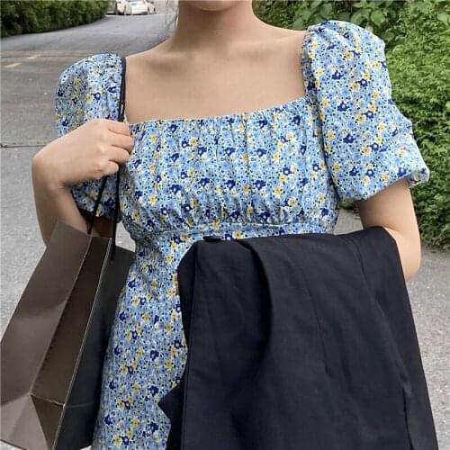 Dresses French Retro Square Neck Floral Dress Female Summer New Style Korean Style with Short-sleeved A-line Mini Dress