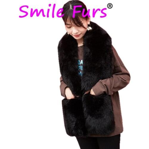 Winter Women 2 Pockets Design Scarf High Quality Faux Fox Fur Super Large Luxury Fluffy Shawls Hand Warmer Scarf Collar 2 in 1