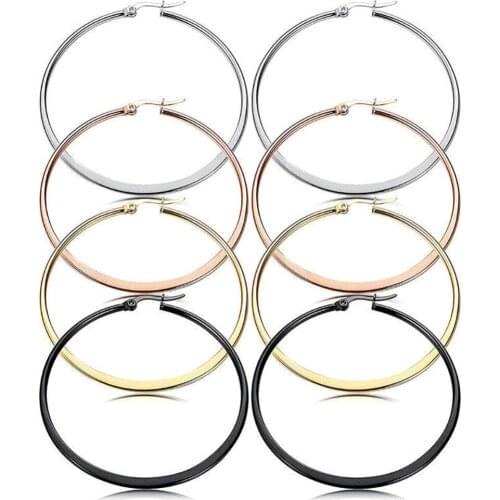 1 Pair Sexy Stainless Steel Smooth Big Large Circle Hoop Earrings Women Steampunk Jewelry 30-60 MM #267946