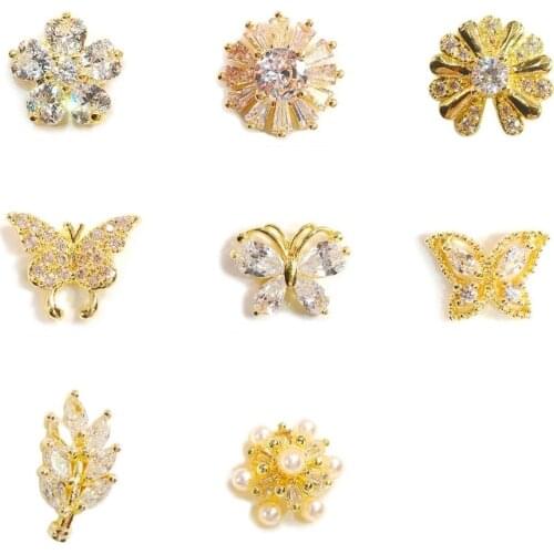 1Pc Butterfly Flowers Charm Cubic Zirconia Alloy 3D Nail Art Decorations Luxury Shiny Diamond Jewelry For Manicure DIY