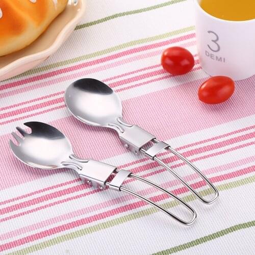 2 In 1 Spork Picnic Spoon Fork Outdoor Tableware Foldable Stainless Steel Traveling Camping Folding Cutlery Dishes