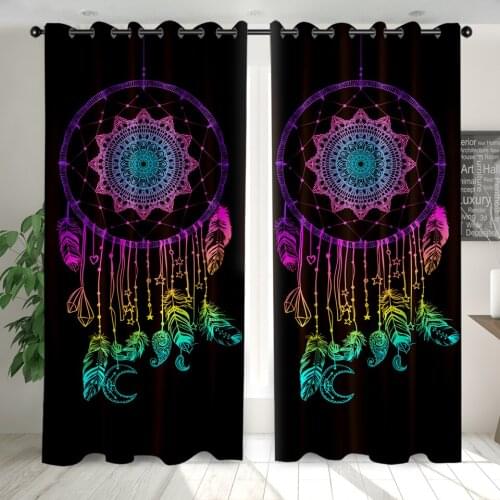 3D Window Curtains Feather Print for Living Room Bedding Room Bohemian Home Decor Tapestry Wall Carpet Drapes Cotinas