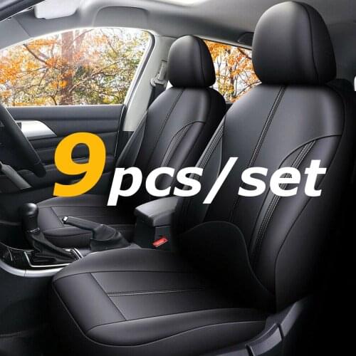 9PCS 5 Seat Automobile Car Seat Cover Protector Auto PU Leather Front Rear Full Set Waterproof Universial With Zipper