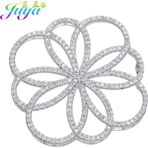 DIY Women Sweater Pearls Necklace Accessories Micro Pave Zircon Floating Flower Decoration Connectors Jewelry Making Supplies