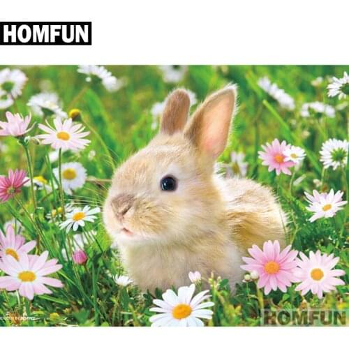HOMFUN Full Square/Round Drill 5D DIY Diamond Painting "Bunny in the flower" 3D Embroidery Cross Stitch 5D Home Decor A01074