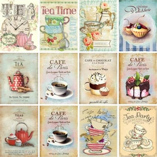 Huacan Diamond Painting Full Drill Coffee Cup Mosaic Food Dessert Embroidery Cross Stitch Home Decor Diamond Art