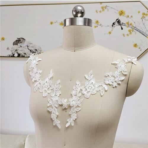 1 Pair New cotton thread car bone embroidery applique pair flower wedding dress veil childrens lace fabric patch