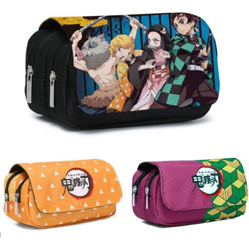 Demon Slayer Pencil Case Students Schoolbag Stationery Anime Cases for School Cool High Capacity Multi-function Brush Bag Gift