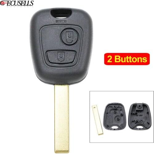 2 Button Remote Key Shell Case Smart Car Key Housing For Peugeot 107 207 307 206 306 with Groove HU83 Uncut Blade