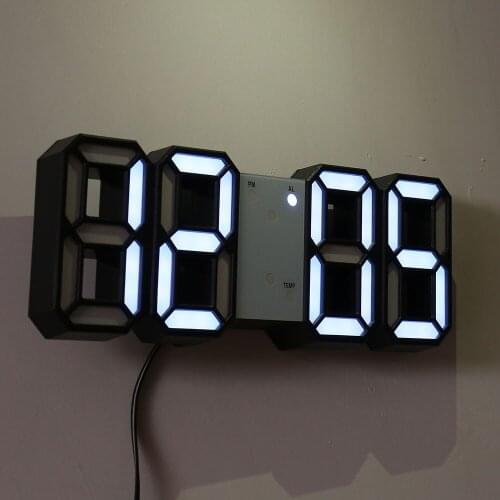 Modern DigitalTemperature 3D Numbers Wall Clocks Time Display LED Table Clock with Stand Alarm Nightlight for Bedroom Home