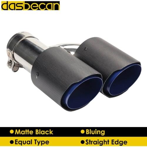 Dasbecan Rear Car Dual Exhaust Tips Equal Matte 3K Carbon Fiber Exhaust Pipe H Model for AK Stainless Steel End Tip Universal