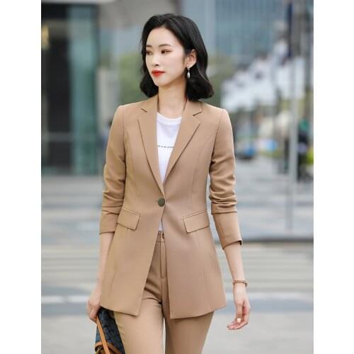High Quality Fabric Formal Women Business Suits with Middle Long Jackets Coat and Pants Spring Fall OL Styles Pantsuits Blazers