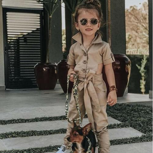 2019 Newest Style Kids Baby Girl Spring Summer Autumn Clothes Short Sleeve Belt Bowknot Romper Outfit Size 2-7Years