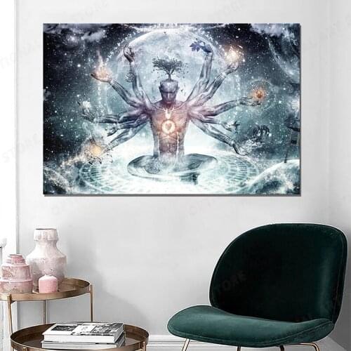 Meditation Spiritual Fantasy Poster Hd Print Canvas Painting Buddha Zen Wall Art Decoration Picture for Living Room Framed