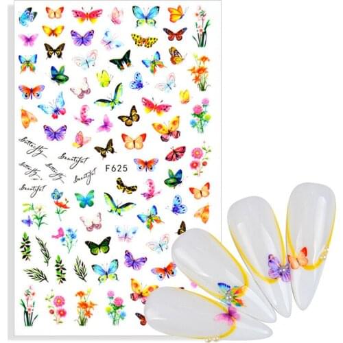 Holographic Butterflies Nails Art Manicure Stickers Leaf Flower Decals Spring Theme Bouquet Nail Decoration Manicure