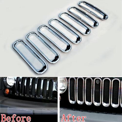 Chrome 7pcs/set Front Grille Cover Insert Mesh Grill Shell Kit For Wrangler 2007-2014 Car-styling Car-covers
