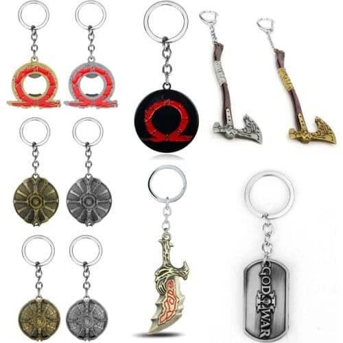 Game Trinket Keychain God of War Weapon Model Key Chains Metal Pendant Key Ring Women Men Collections Jewelry Keyholder