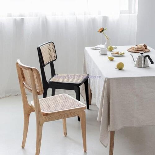 Ins Medieval Solid Wood Rattan Dining Chair Nordic Living Room Restaura