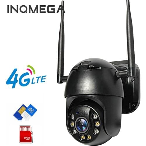 INQMEGA IP Camera 4G SIM Card Wifi 4X Digital Zoom PTZ Video Surveillance Black Dome Wireless GSM Security Outdoor P2P SD Card