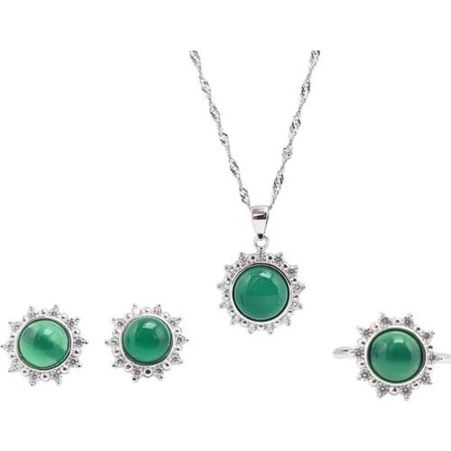 Classic Women Jewelry Set Pure 925 Sterling Silver Sun Flower Luxury Rhinestone Zircon Necklace Earrings Ring Gift For Bride