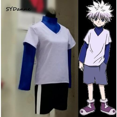 Hunter X Hunter Blue Clothes Killua Zoldyck Cosplay Costume Custom Made Cosplay Suit Killua Zoldyck Uniform Top + Trousers