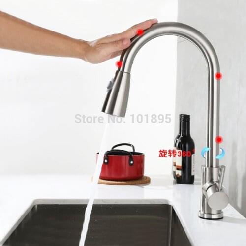 SUS 304 Stainless Steel with 4 Colors 360 Revolve Pull Out of Touch Sensor Kitchen Tap