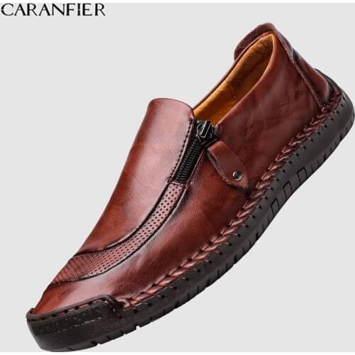 CARANFIER Mens Shoes Casual Genuine Leather Men Loafers Premium Cowhide Shoes Male Flats Zapatos Hombre Hiking Shoes Comfortable