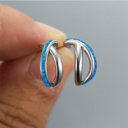 Retro Hollow Cross Small Stud Earrings Classic Female White Blue Opal Earrings Rose Gold Silver Color Wedding Earrings For Women